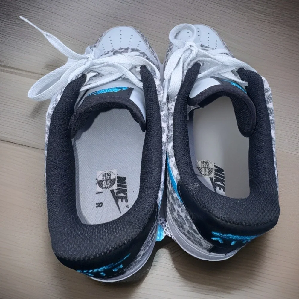 Nike Air Force 1 Low Leopard Print Blue Swoosh DJ6192 001 Mens 9.5 - Picture 3 of 11